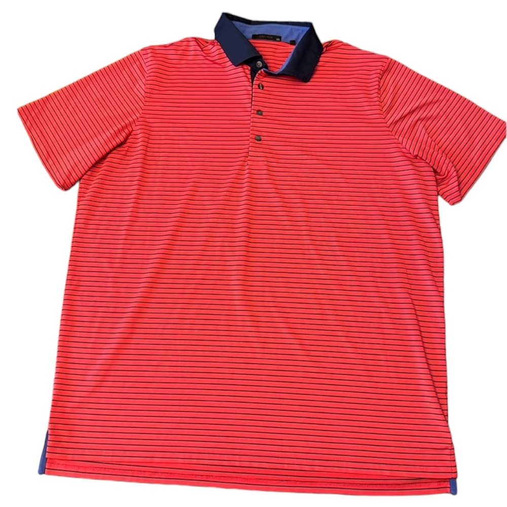 Greyson Mens Size XXL Dark Pink and Navy Striped Short Sleeve Golf Polo Shirt